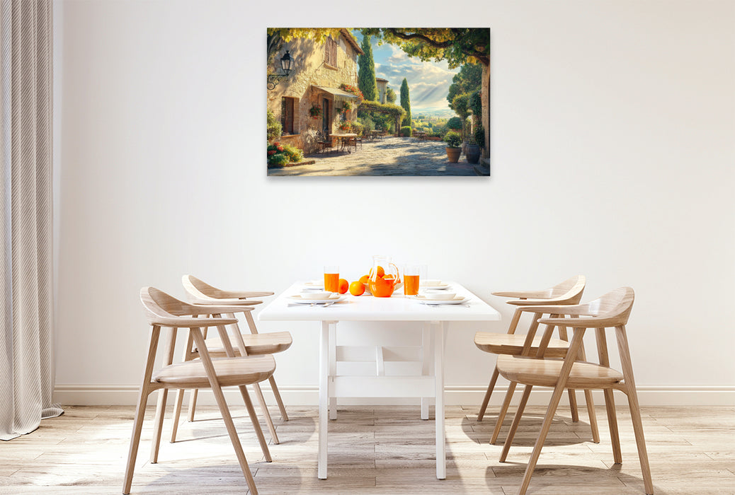 Premium Textil-Leinwand Ein Motiv aus dem Kalender Zypressen und Weinberge