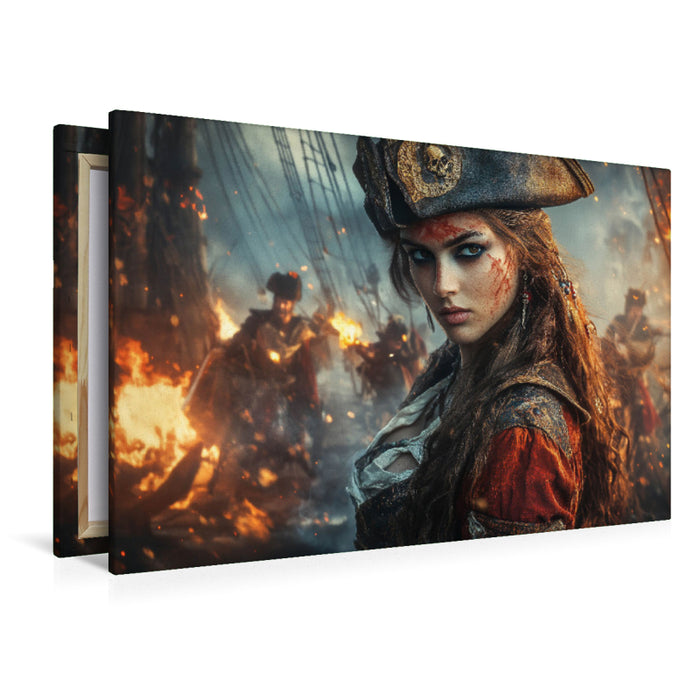 Premium Textil-Leinwand Kugeln zischen durch die Luft, während die Planken unter den Füßen erbeben