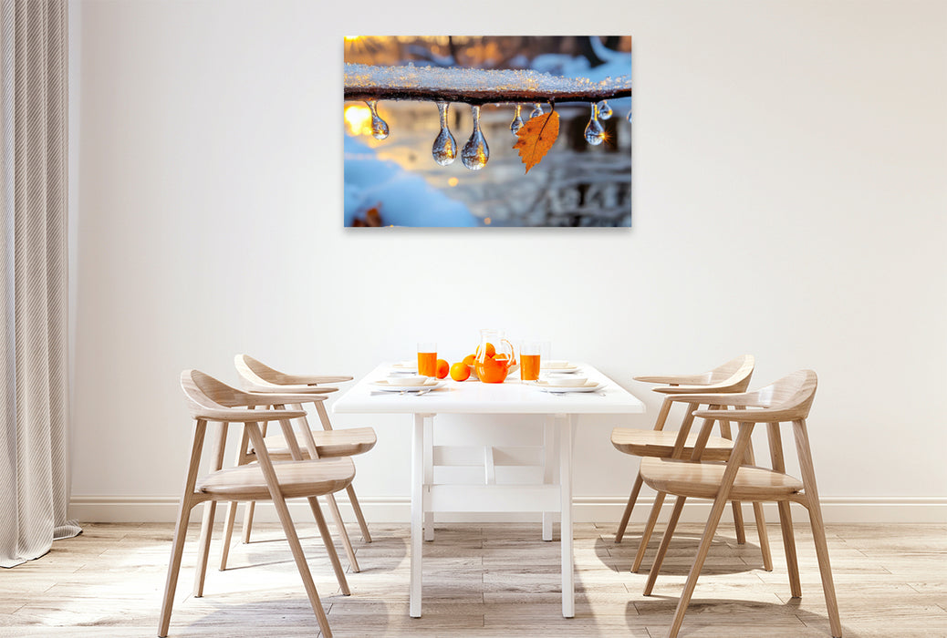 Premium Textil-Leinwand Glitzernde Eistropfen im Sonnenschein