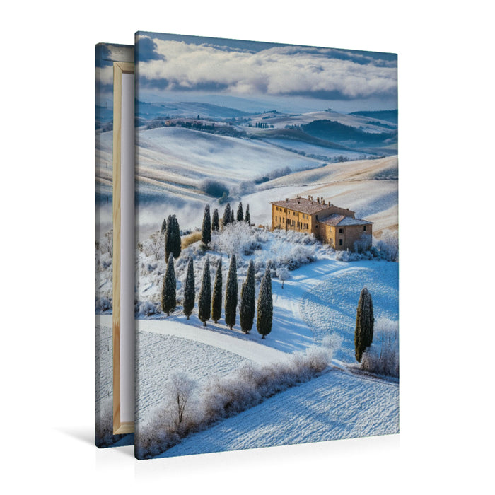 Premium Textil-Leinwand Genieße die klare Winterluft und das warme Licht über Olivenhainen und Weinbergen