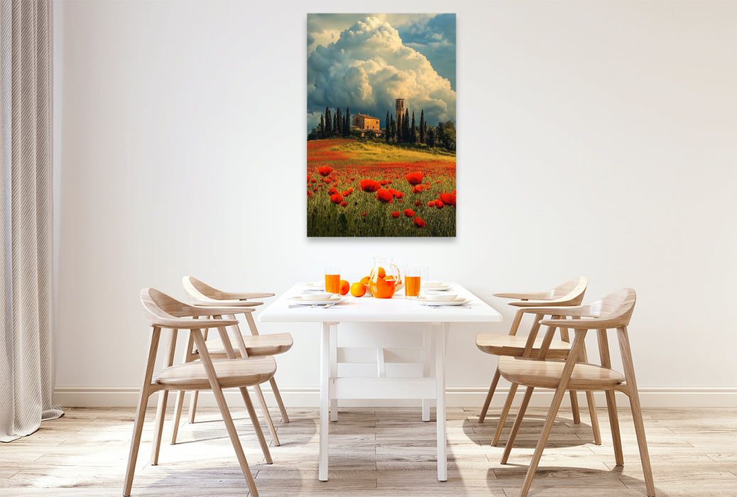 Premium Textil-Leinwand Genieße die Landschaft wenn der rote Mohn blüht