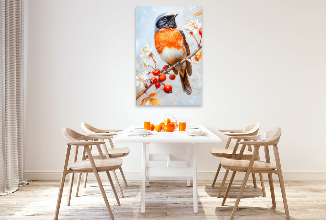 Premium Textil-Leinwand Einheimischer Singvogel Gartenrotschwanz Malerei