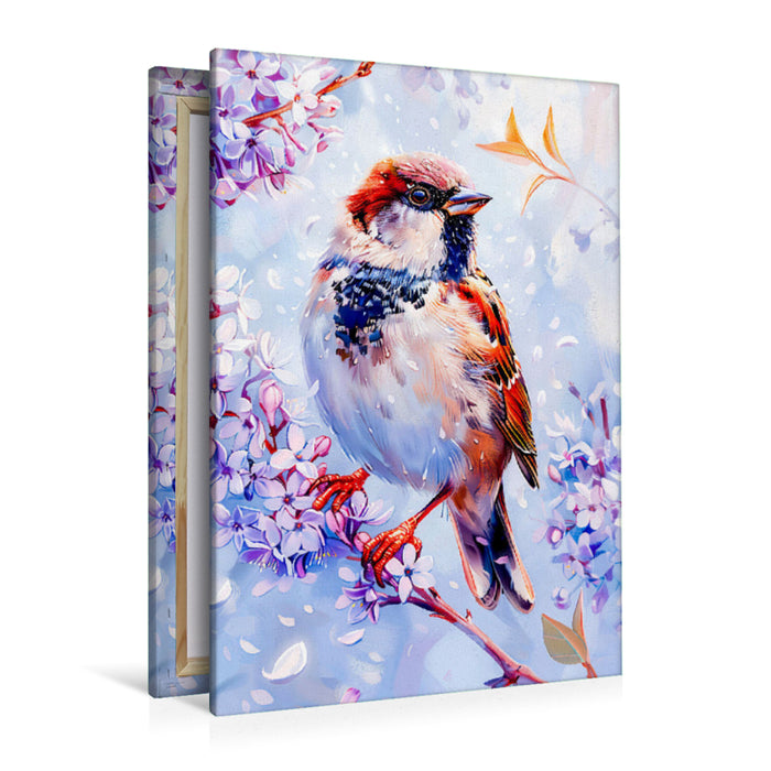 Premium Textil-Leinwand Einheimischer Singvogel Haussperling Malerei