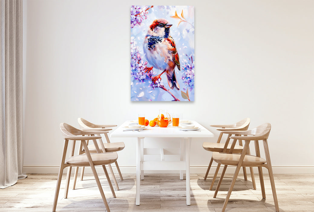 Premium Textil-Leinwand Einheimischer Singvogel Haussperling Malerei