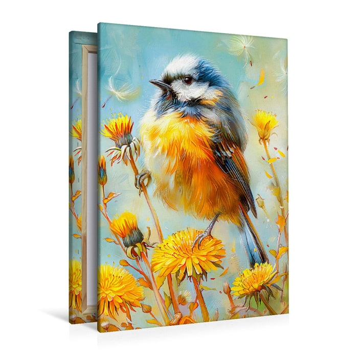 Premium Textil-Leinwand Einheimischer Singvogel Eurasische Blaumeise Malerei