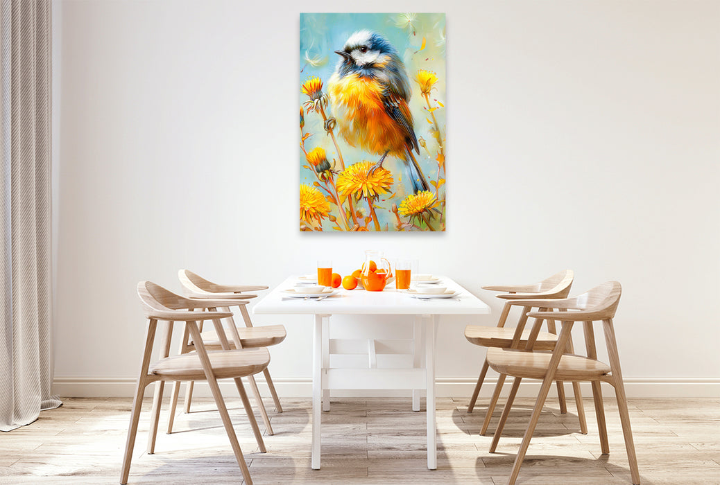 Premium Textil-Leinwand Einheimischer Singvogel Eurasische Blaumeise Malerei