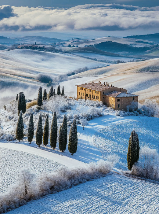 Genieße die klare Winterluft und das warme Licht über Olivenhainen und Weinbergen - CALVENDO Foto-Puzzle'