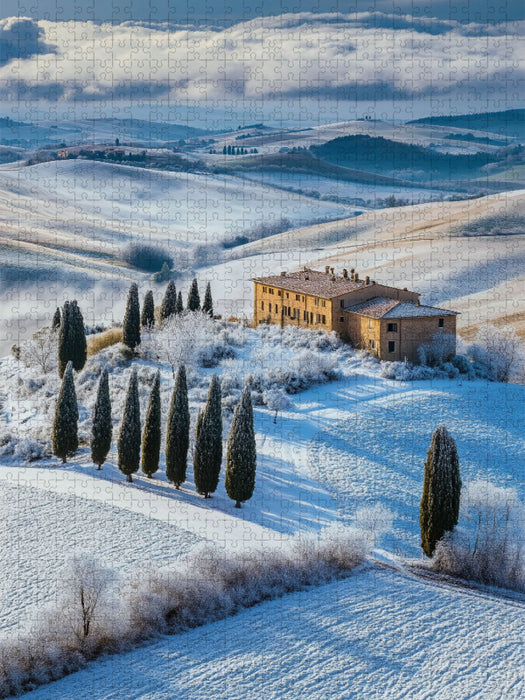 Genieße die klare Winterluft und das warme Licht über Olivenhainen und Weinbergen - CALVENDO Foto-Puzzle'