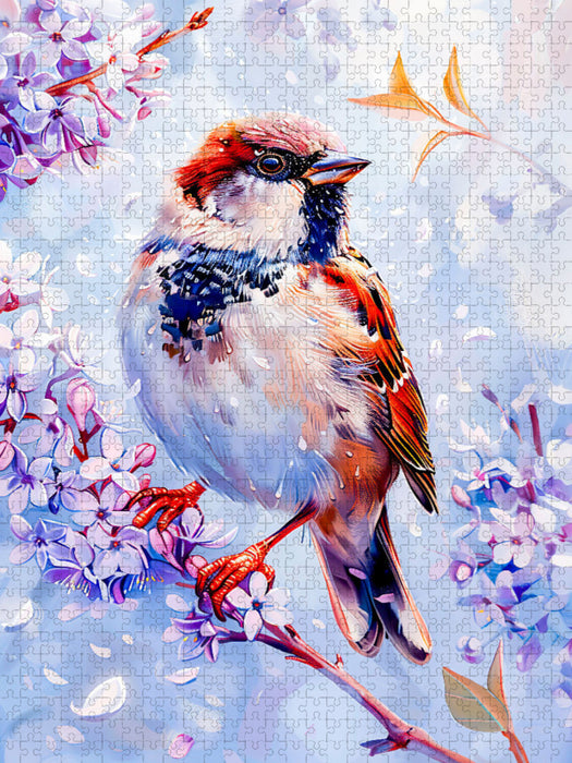 Einheimischer Singvogel Haussperling Malerei - CALVENDO Foto-Puzzle'