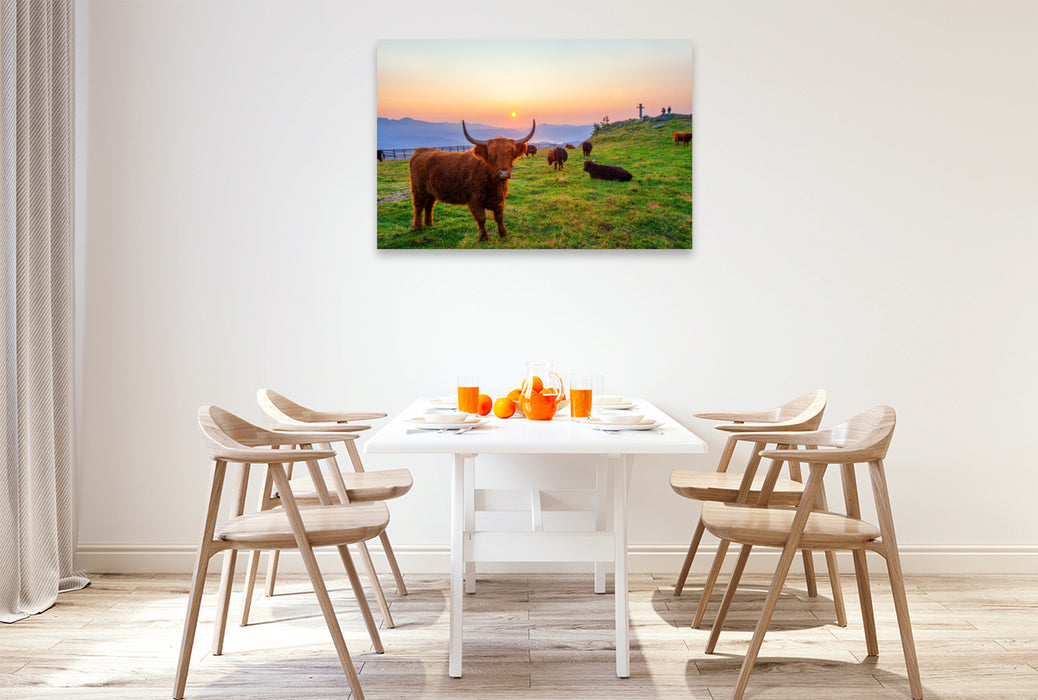 Premium Textil-Leinwand Hochlandrinder am Speiereck