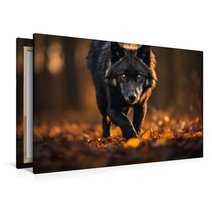 Premium Textil-Leinwand Ein Wolf pirscht sich an