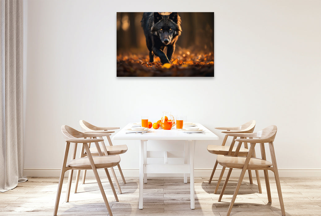 Premium Textil-Leinwand Ein Wolf pirscht sich an
