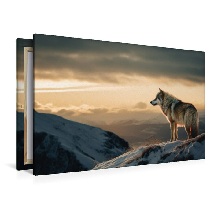 Premium Textil-Leinwand Ein prächtiger Wolf überblickt seine Welt