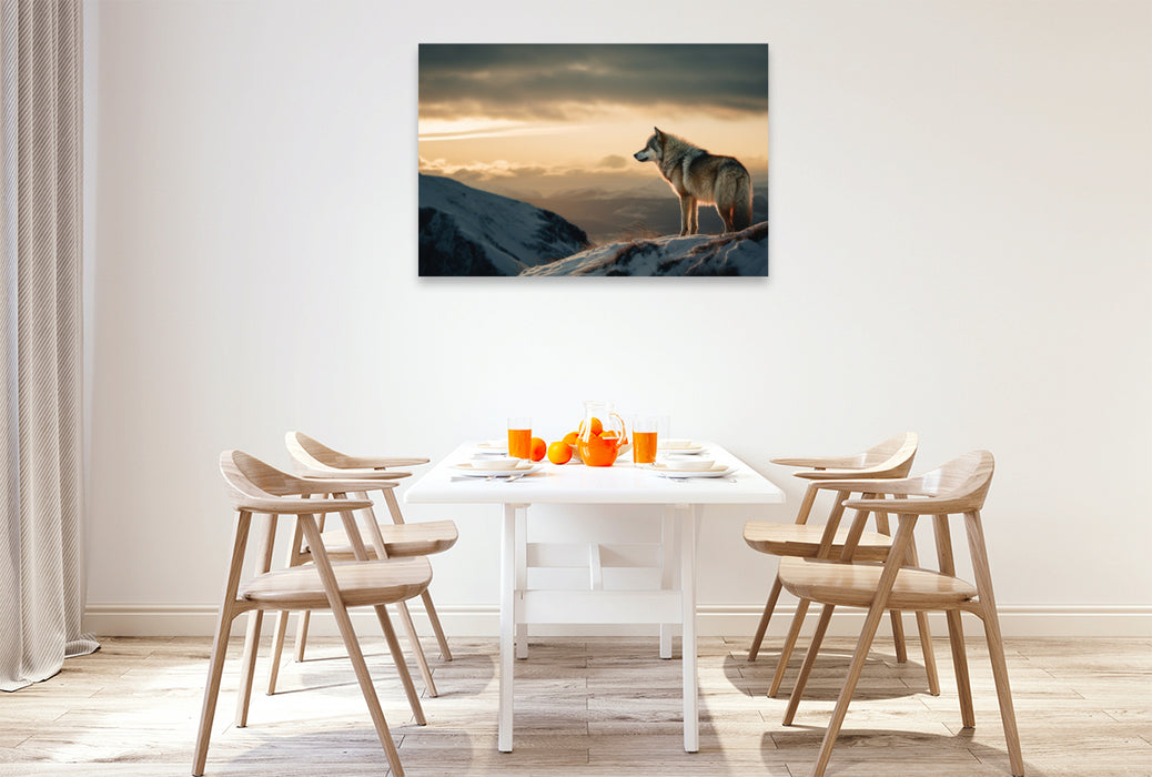 Premium Textil-Leinwand Ein prächtiger Wolf überblickt seine Welt
