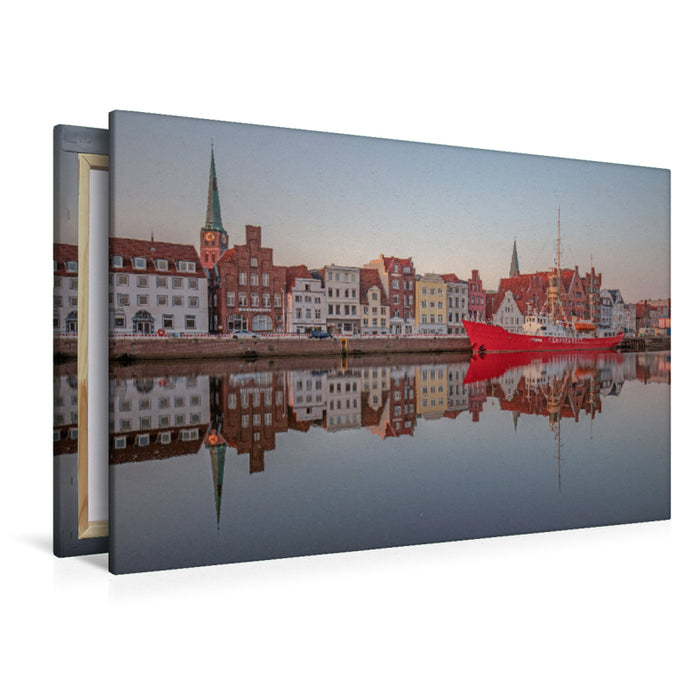 Premium Textil-Leinwand Feuerschiff Fehmarnbelt an der Untertrave in Lübeck