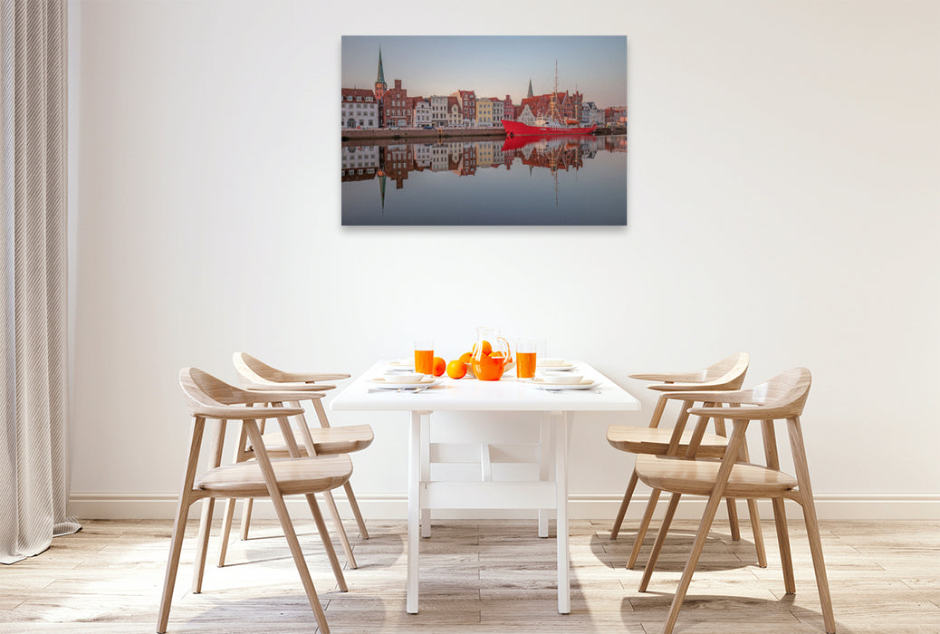 Premium Textil-Leinwand Feuerschiff Fehmarnbelt an der Untertrave in Lübeck