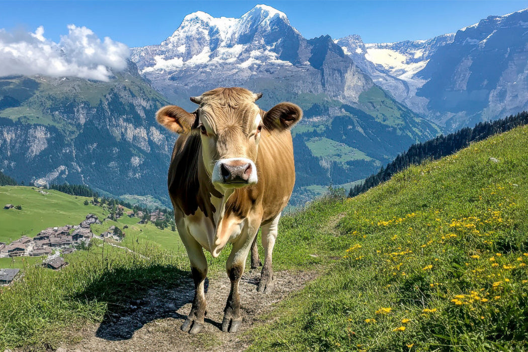 Premium Textil-Leinwand Willkommen in der Bergwelt