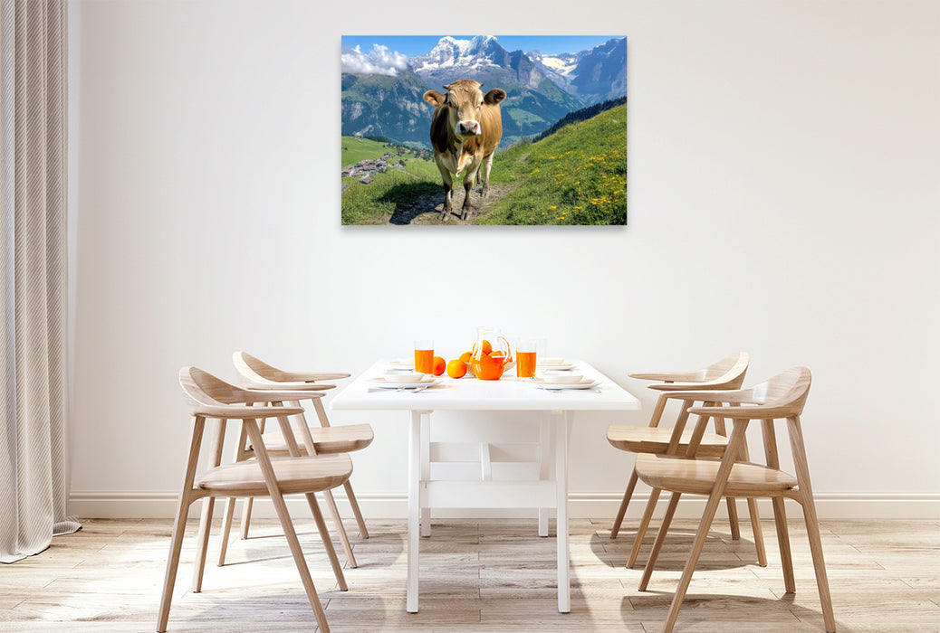 Premium Textil-Leinwand Willkommen in der Bergwelt