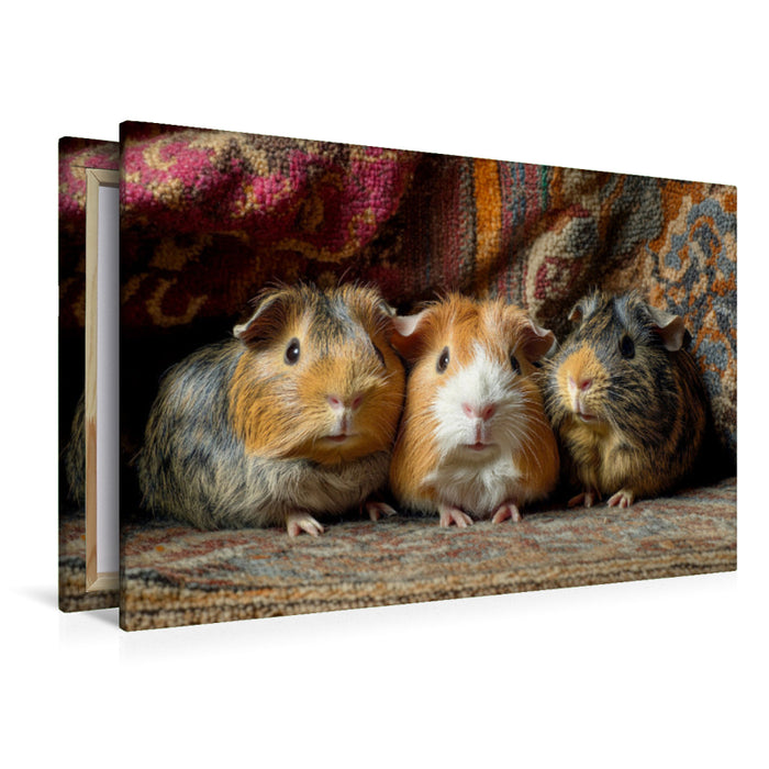 Premium Textil-Leinwand Wenn Schnuten verzaubern - drei Meerschweinchen