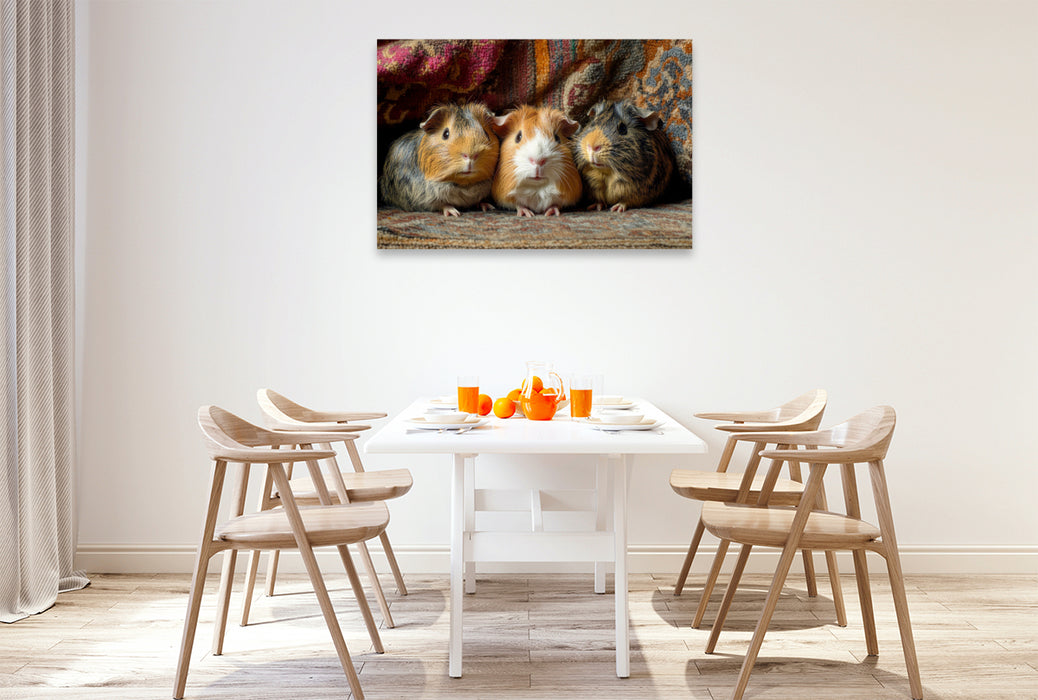 Premium Textil-Leinwand Wenn Schnuten verzaubern - drei Meerschweinchen