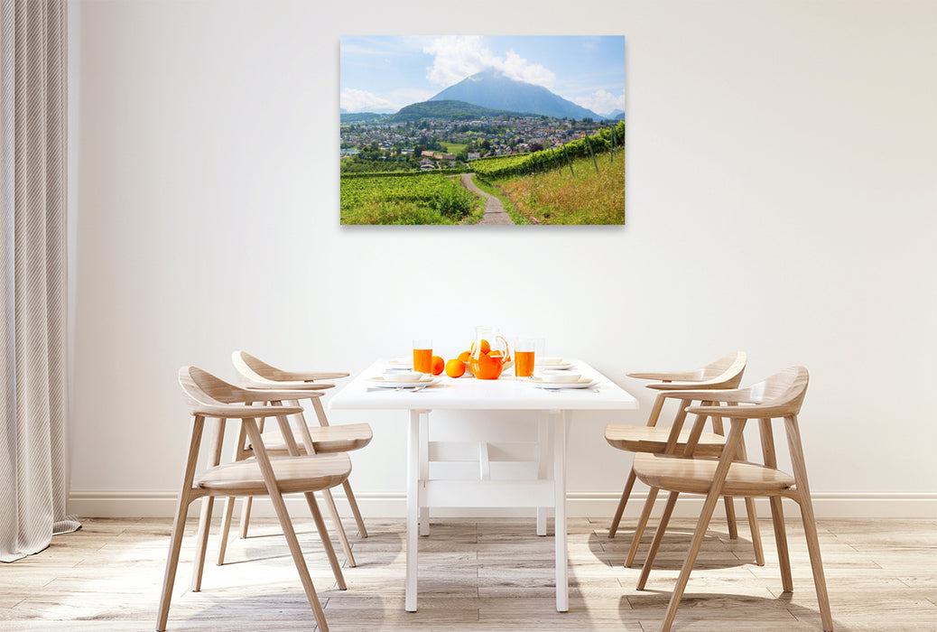 Premium Textil-Leinwand Rebberg Spiez am Thunersee