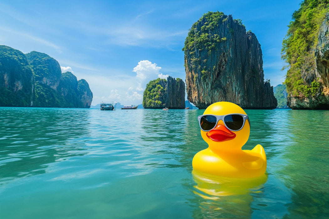 Premium Textil-Leinwand Abgebogen nach Thailand - Gummiente in Krabi