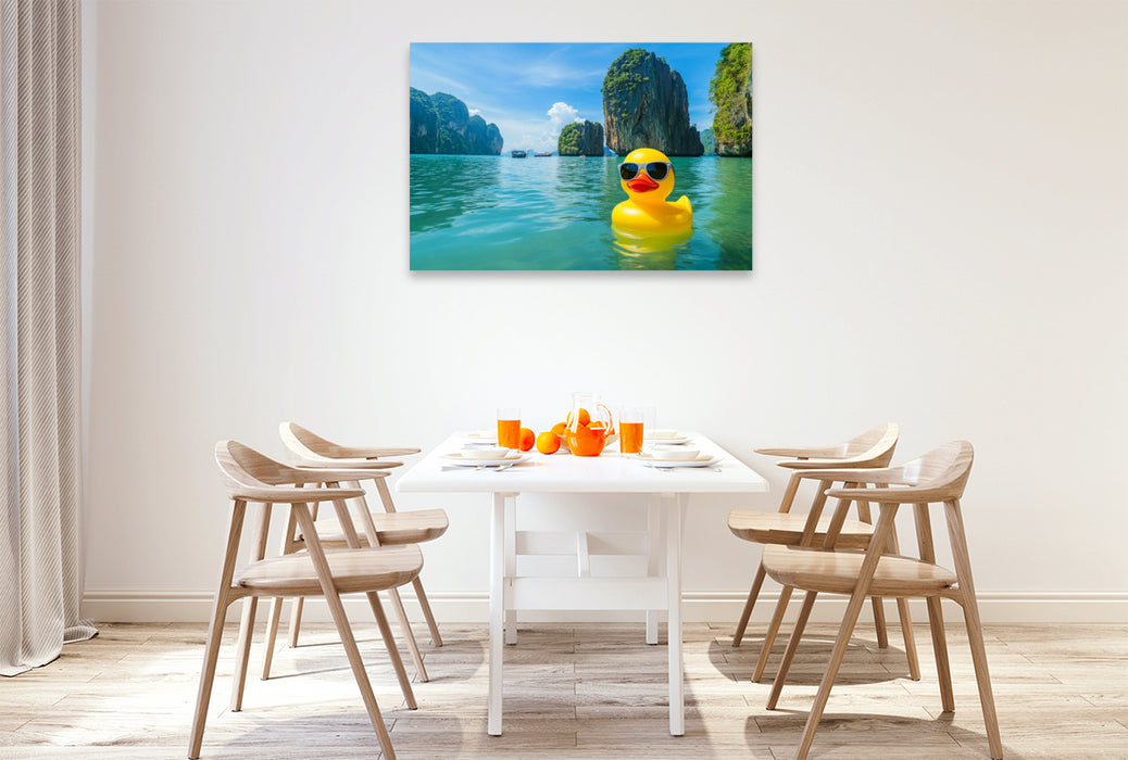 Premium Textil-Leinwand Abgebogen nach Thailand - Gummiente in Krabi