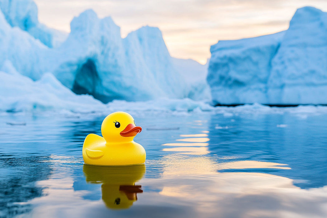 Premium Textil-Leinwand Angekommen in Antarktis - Gummienten