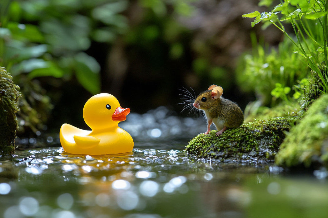 Premium Textil-Leinwand Treffen in Deutschland - Gummiente und Maus