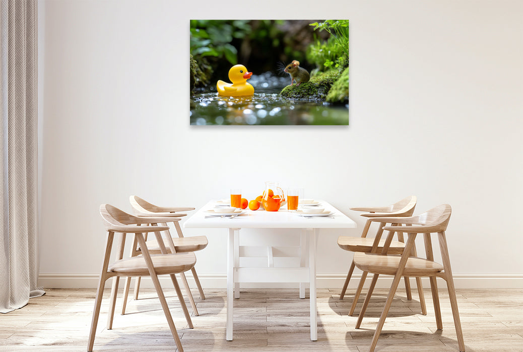 Premium Textil-Leinwand Treffen in Deutschland - Gummiente und Maus