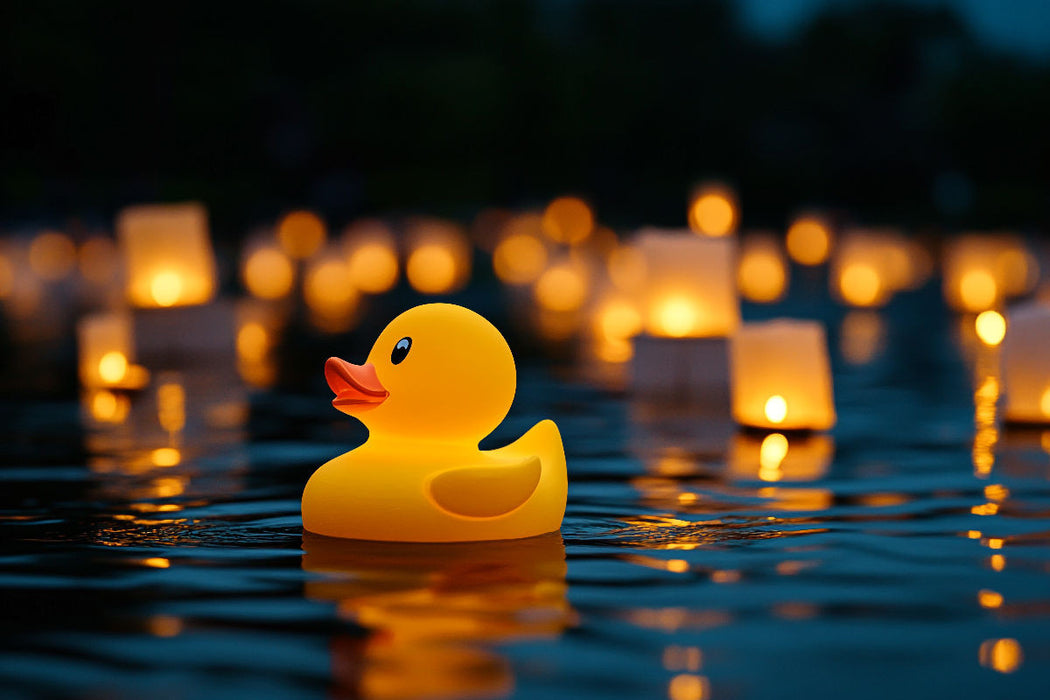 Premium Textil-Leinwand Auf Zwischenstopp in Indien - Gummienten