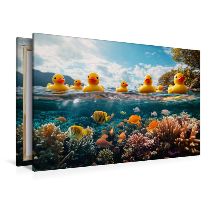 Premium Textil-Leinwand Sonne in der Karibik - Gummienten