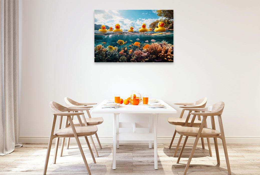 Premium Textil-Leinwand Sonne in der Karibik - Gummienten