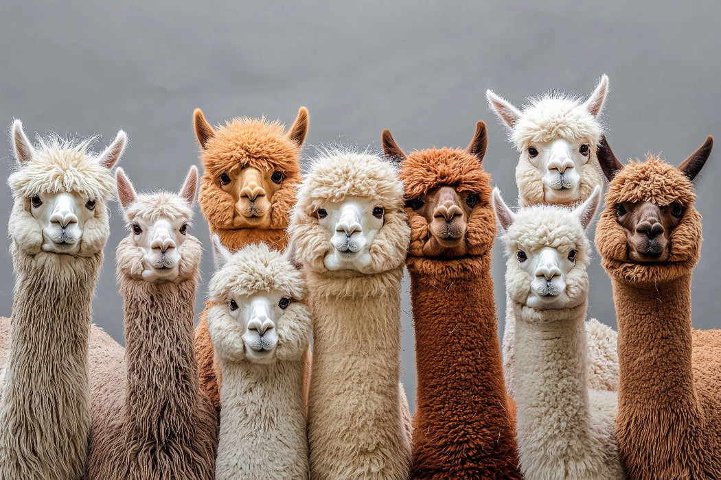 Premium Textil-Leinwand Alpakas wissen: Gute Laune ist flauschig