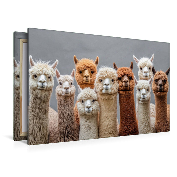 Premium Textil-Leinwand Alpakas wissen: Gute Laune ist flauschig