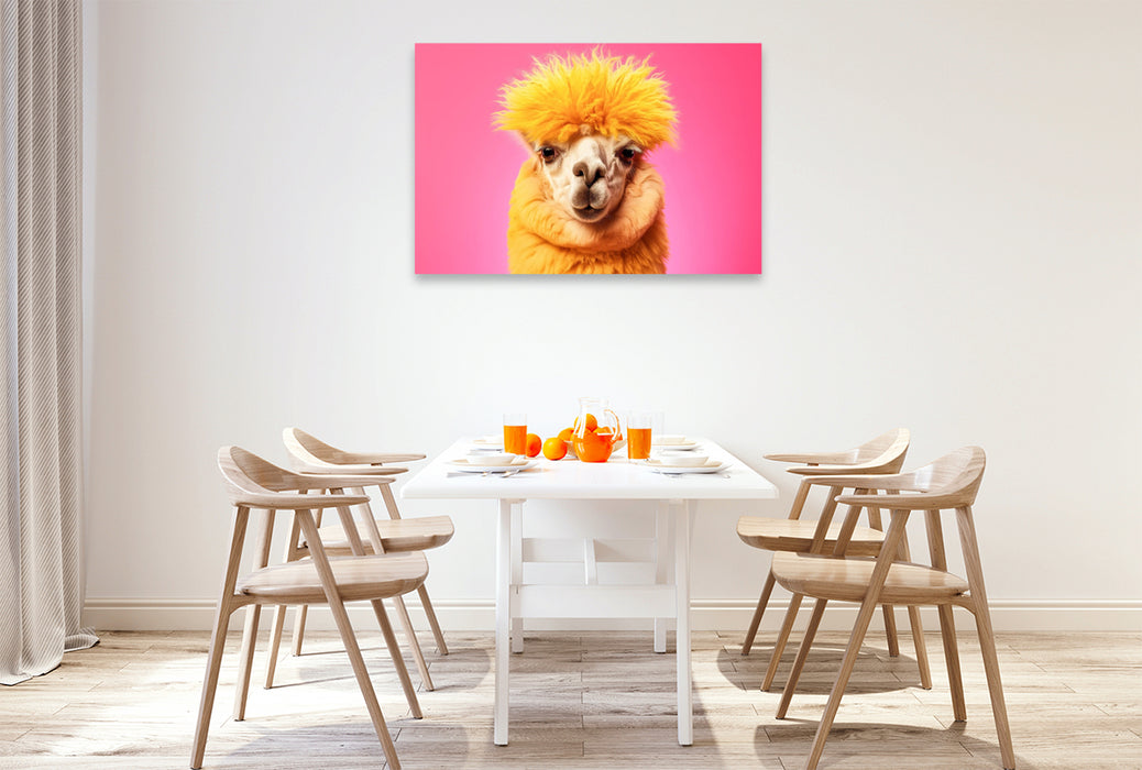 Premium Textil-Leinwand In der Welt der Alpakas zählt nur eines: Wer hat die beste Frisur