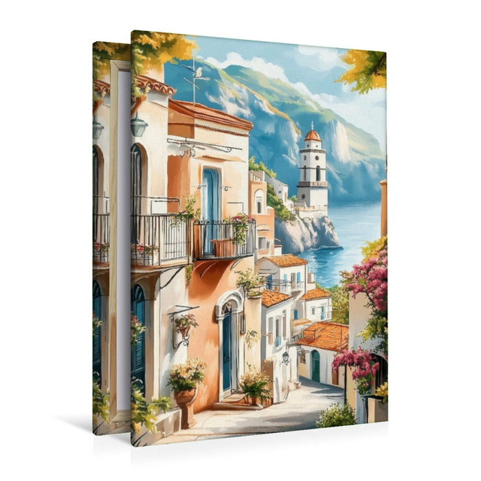 Premium Textil-Leinwand Blick auf die herrliche Bergwelt Amalfis