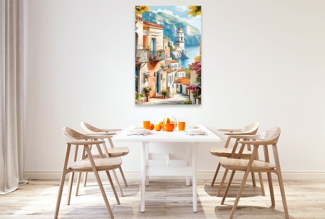 Premium Textil-Leinwand Blick auf die herrliche Bergwelt Amalfis