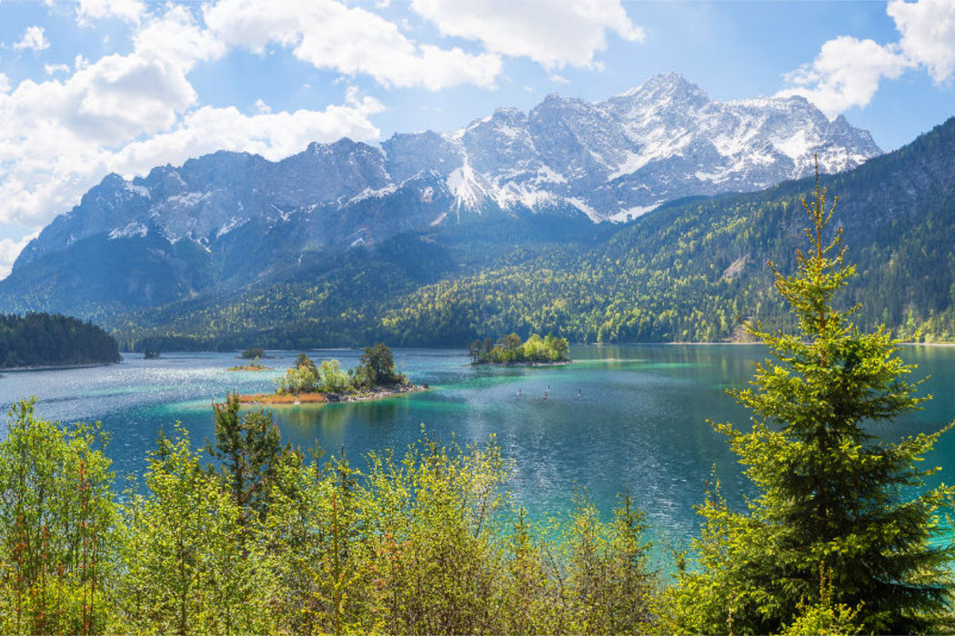 Premium Textil-Leinwand Eibsee mit Zugspitze
