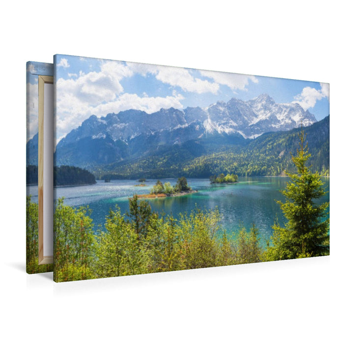 Premium Textil-Leinwand Eibsee mit Zugspitze