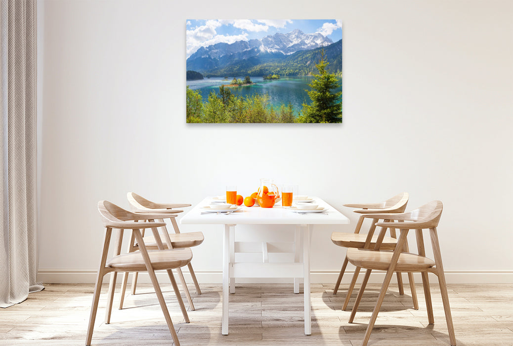 Premium Textil-Leinwand Eibsee mit Zugspitze