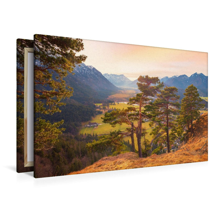 Premium Textil-Leinwand Blick ins Loisachtal vom Heldenkreuz Eschenlohe