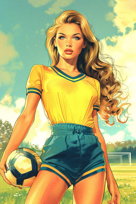 Premium Textil-Leinwand Stürmerin in Gelb