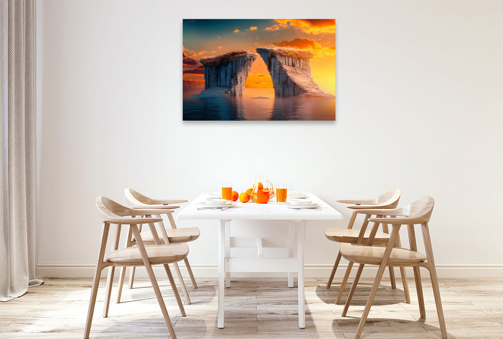 Premium Textil-Leinwand Treffen der Klippen - Surreale Landschaft