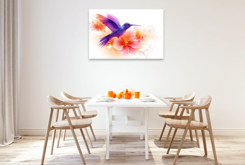 Premium Textil-Leinwand Poetische Leichtigkeit - Kolibri Zeichnung