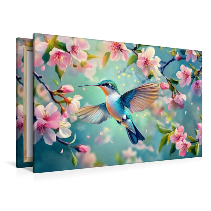 Premium Textil-Leinwand Farben der Freiheit - Kolibri im Frühling