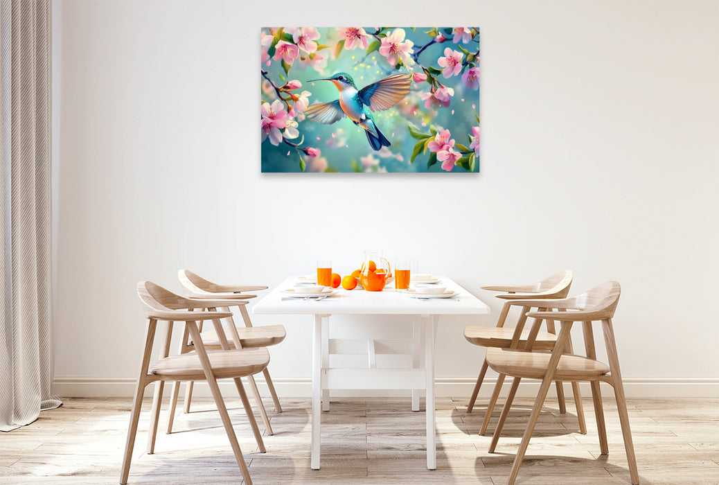 Premium Textil-Leinwand Farben der Freiheit - Kolibri im Frühling