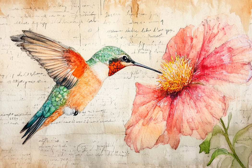 Premium Textil-Leinwand Kolibri Zeichnung