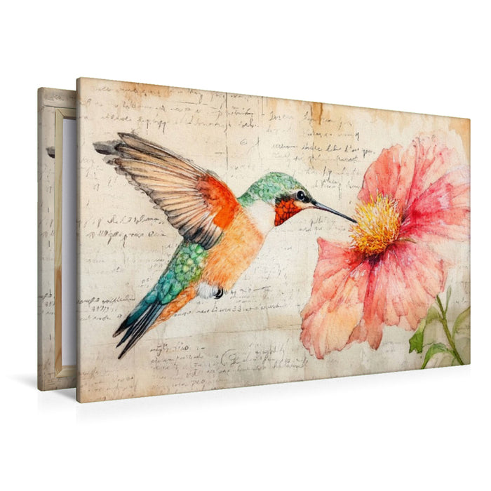 Premium Textil-Leinwand Kolibri Zeichnung