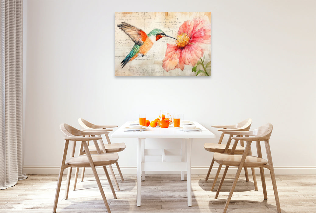 Premium Textil-Leinwand Kolibri Zeichnung